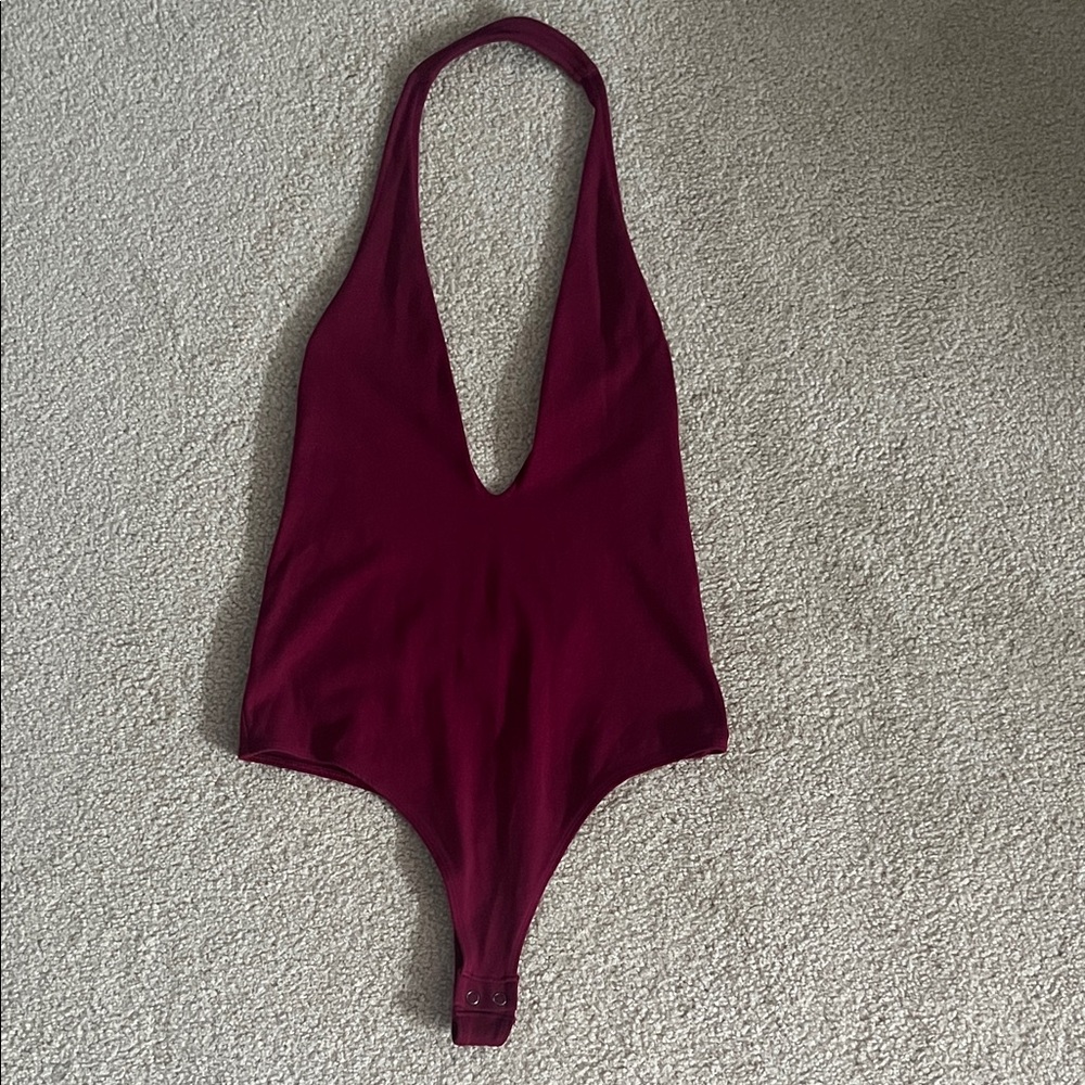 Women’s Express Plunging Neckline Burgundy One Piece Bodysuit Size Small